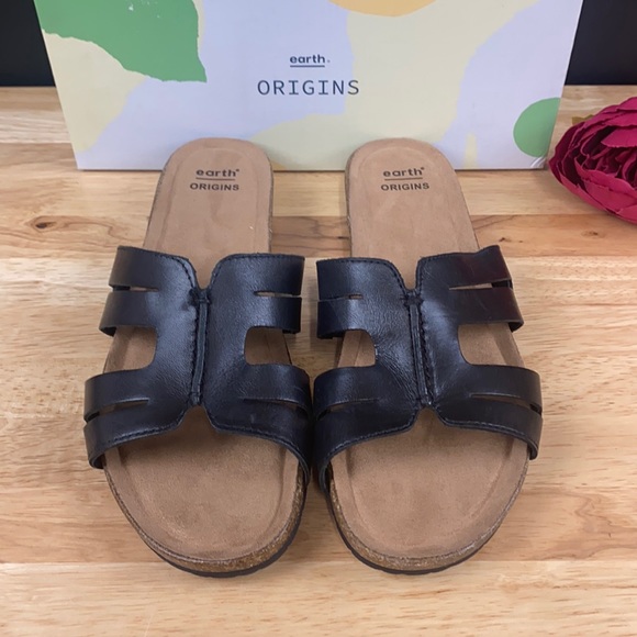 Earth Origins Shoes - Earth Origins Black Leather Lyndon Leah Slide Sandal, 8.5W